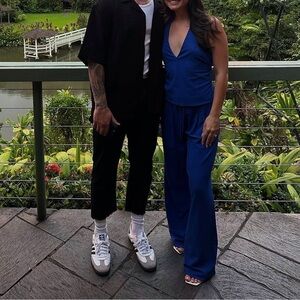 Zara Women's Deep, Royal Blue V-Neck Two Piece Set / Jumpsuit